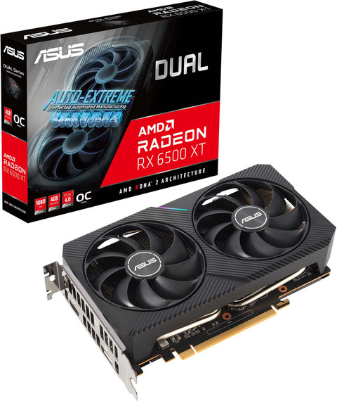 ASUS Dual RX 6500XT OC GDDR6 4 GB AMD Radeon Chipset 64 bit 2820