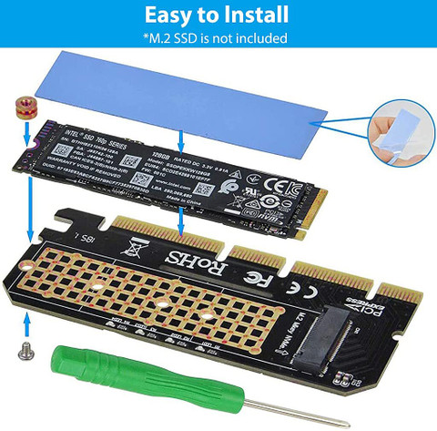 Verilux NVME Adapter PCIe x16 with Gel Pad, NVME or AHCI SSD to PCIE  Adapter Card for Key M 2230, 2242, 2260, 2280 Size SSD, Support  PCIe