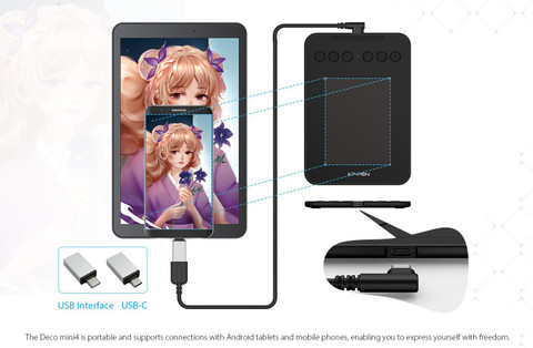 XP Pen Deco Mini4 x inch Graphics Tablet Connectivity USB