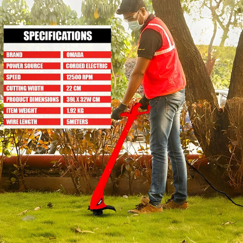 Omada Corded String Electric Trimmer Power 250W ,12500 RPM 22cm cutting  width Corded Grass Trimmer