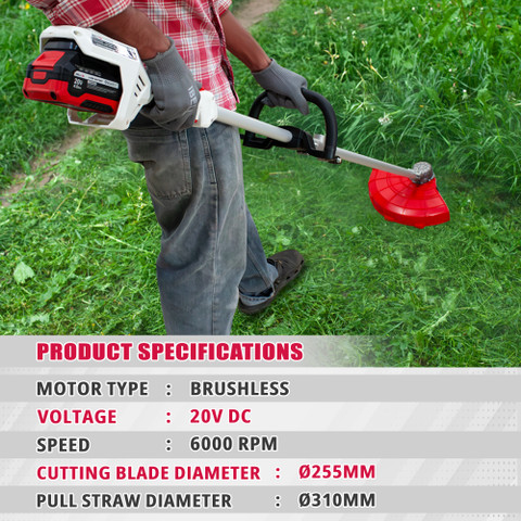 iBELL BB20-30 Cordless Brush Cutter 20V, BLDC Motor 6000 RPM,