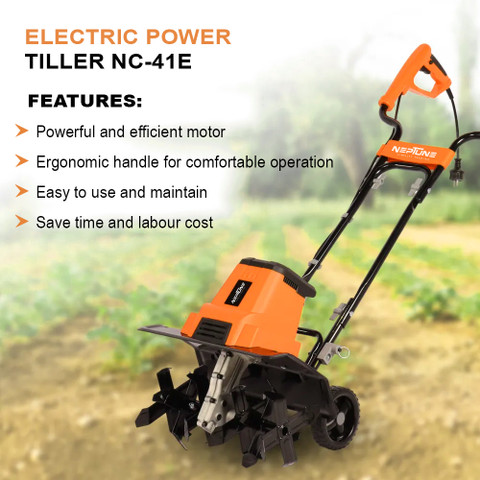 Neptune 1500W Electric Mini Power Tiller with Blades, 45cm