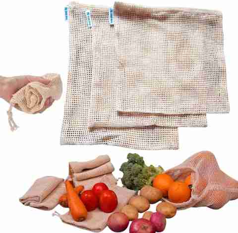 CLICK SHOP Cotton Mesh Vegetable Bags Reusable Fridge Storage