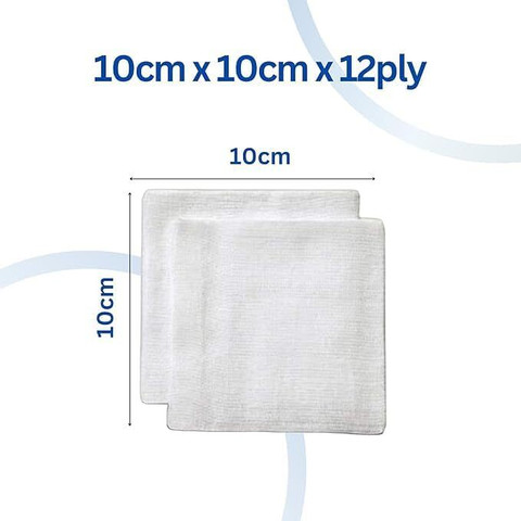 Medicare Sterile Gauze Swab, 10 cm x 10 cm, 12 Ply | 50 Pieces in