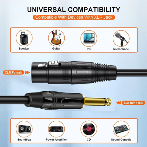 AMG Music Mono to XLR Female 1/4 Inch TS to XLR Cable for  Microphones Amplifier Straight XLR Patch Cable