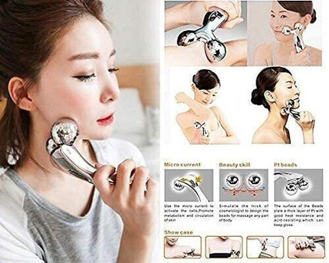 FLYDER Gold Energy Beauty Bar Electric Vibration Facial Massage Roller,  T-Shaped Anti Wrinkle Massager, With 3D Manual Roller Face Body Massager  With Anti Aging 100% Natural Jade Stone Smooth Facial Roller Massager