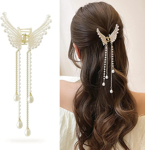 Tagve Hair Clips for Women Stylish Pearl Butterfly for Girls Hair Clutcher  Accessories Hair Clip