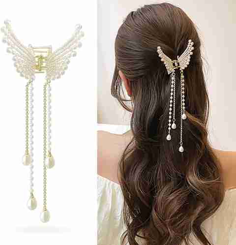 NeelWear Pearl Butterfly Metal Durable Hair Clutcher Hair Claw