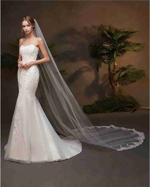 Unique Bridal Floor veil Double layer Womens Long Cathedral Sequin
