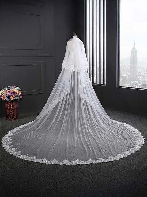 Unique Bridal Floor veil Christian Bridal Long Veil with front