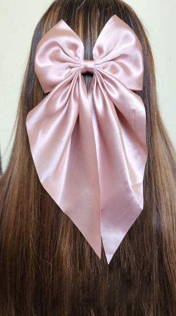 Rhosyn Big Satin Layer Long Bow Hair Clip For Women Girls (Pink