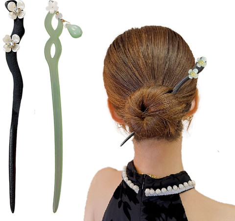 Lykaa Wooden Resin Juda Pin Hair Sticks for Buns, Hair Accessories