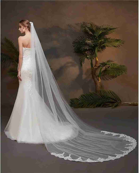 Unique Bridal Floor veil Double layer Womens Long Cathedral Sequin