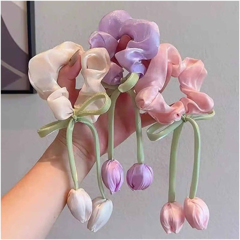 ooo112 　marihoja Abaca Lace Tulip Alucia 3 Cute Tulip Hair Satin Scrunchies Rubber Band For Women