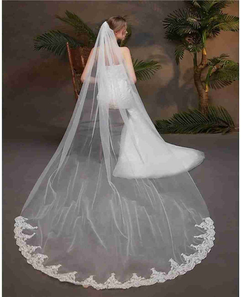 Unique Bridal Floor veil Double layer Womens Long Cathedral Sequin
