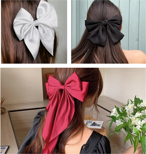 ヘアアクセサリー SILK SATIN BOW HAIR CLIPE DREAMISH HAIR ACCESSORIES Big Satin Silk Layer Long Bow Hair Clips