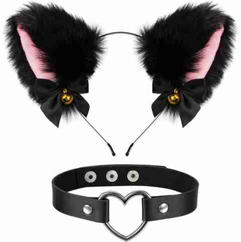 ELEPHANTBOAT Cat Ears Headband Choker Set Women Girls Cosplay