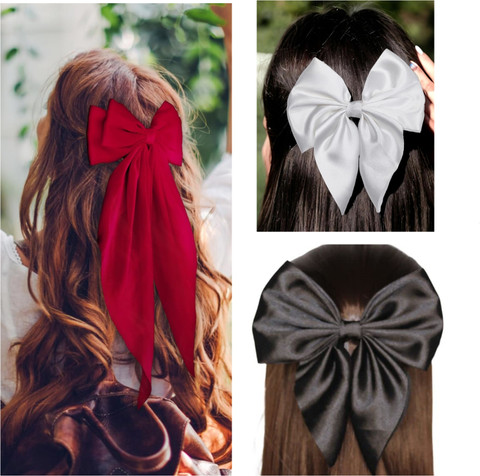 Dreamish Hair Accessories Combo of Satin Silk Double Big Bow & 2