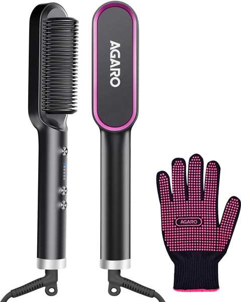 AGARO Hair Straightening Brush, Heat Settings, Fast Heating
