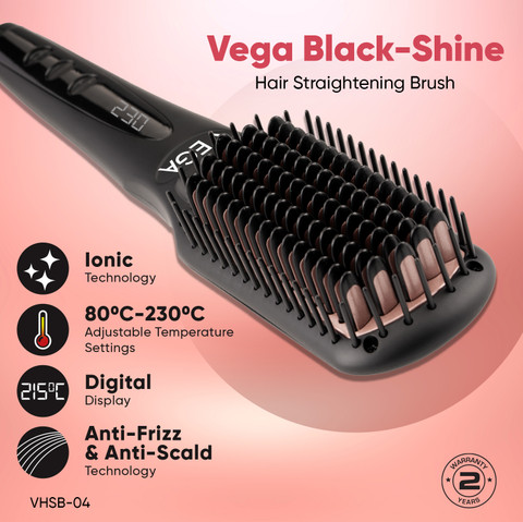 VEGA Black Shine Hair Straightening Brush for Women VHSB-04 Hair
