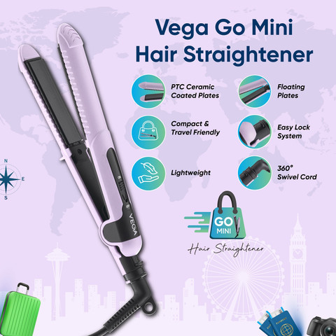 VEGA Mini Hair Straightener for Women with Ceramic Coated Plates, Best for  Traveling Go Mini VHSH-40 Hair Straightener