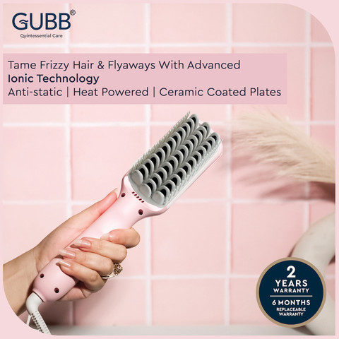 GUBB GB-705Y-Ionic Straightening Brush for Friz Free Silky Hair,  Anti-Static-Auto-Off Hair Straightener