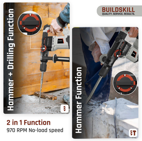 BUILDSKILL 1020W rotary hammer drill 26MM chuck size 3000 RPM in  function BRH261020 Rotary Hammer Drill