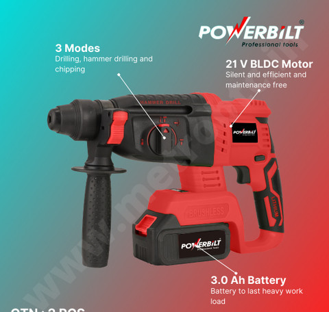 PowerBilt PBT-CL-RH21V BRUSHLESS HAMMER DRILL 21V LITHIUM ION