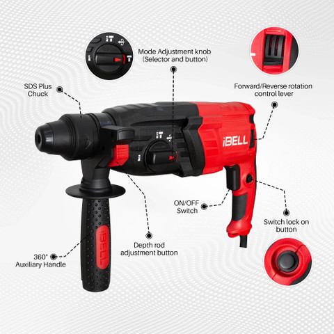 iBELL Rotary Hammer Drill RH26-26, 780W, Copper Armature, 900 RPM