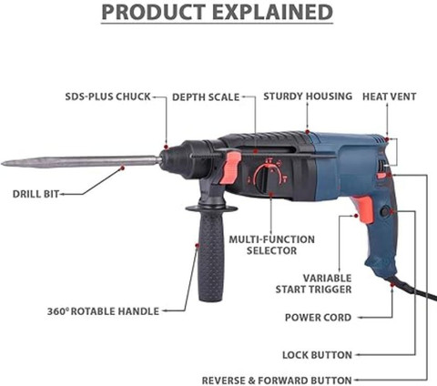 RanPra NEW 26MM HAMMER DRILL MACHINE FORWARD/REVERSE ROTATION WITH 1250 W  Hammer Drill