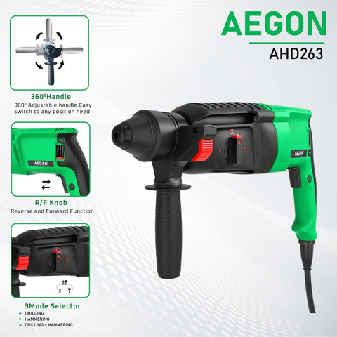 AEGON 850W 26mm Hammer Drill Machine Modes SDS Plus Bits