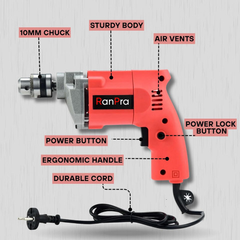 RanPra CF366 DRILL MACHINE HEAVY DUTY 450 WATT Pistol Grip Drill