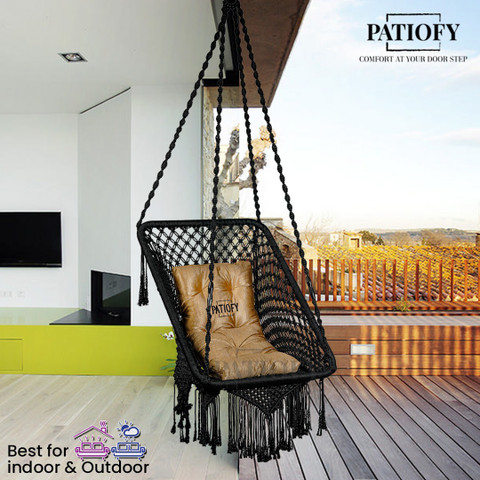 Patiofy Premium Square Swing for Adults with Golden Cushion,Swing for Home  Indoor, Jhula Cotton Hammock