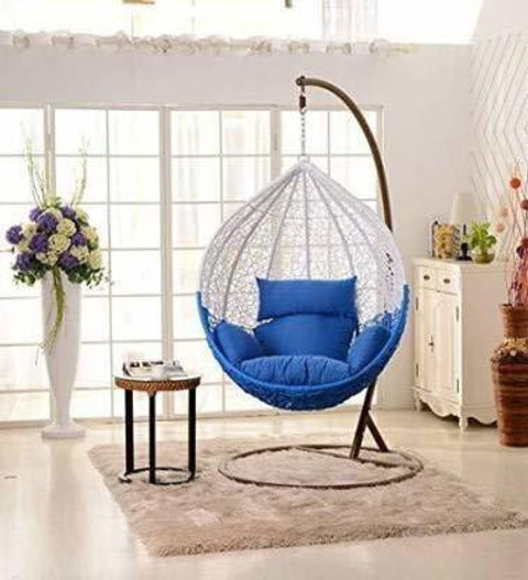 Jhula King Premium Hammock Swing with Stand White Blue with