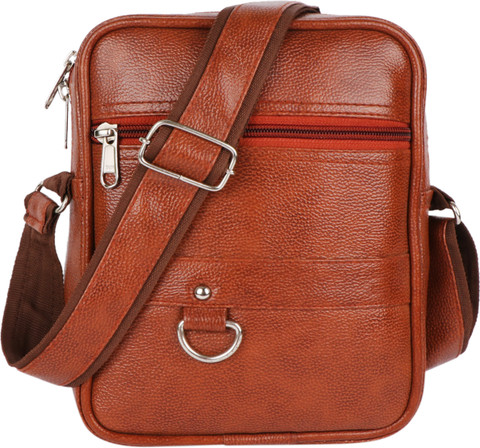zurbaa Tan Sling Bag PU Leather Sling Cross Body Travel Office