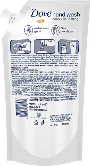 DOVE Nourishing Liquid Hand Wash For Soft Moisturised Skin, Washes Away  Germs Hand Wash Refill Pouch
