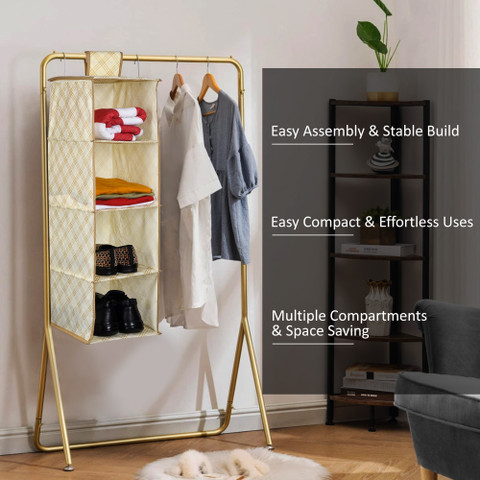 HOMESTIC Check-Print Shelf Shoe Rack|Velcro Clothes Hanging  Organizer|Pack of 2|Cream Shoe Organizer