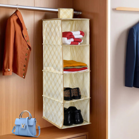 KUBER INDUSTRIES Check-Print Shelf Shoe Rack|Velcro Clothes Hanging  Organizer|Cream Shoe Organizer