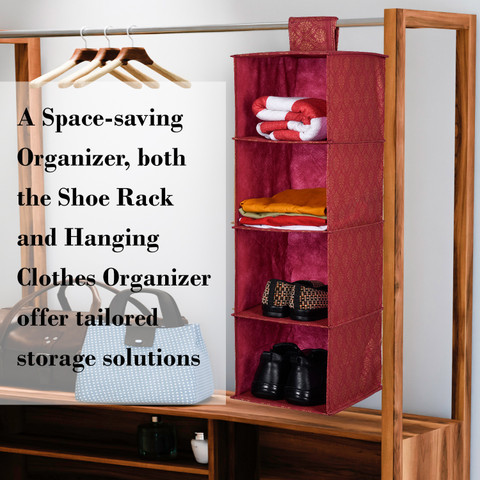 KUBER INDUSTRIES Golden-Printed Foldable Shelf Hanging Shoe Rack