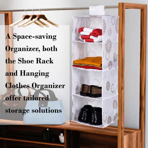 HOMESTIC Gola-Print Foldable Shelf Hanging Shoe Rack with Velcro|Pack of  2|White Shoe Organizer