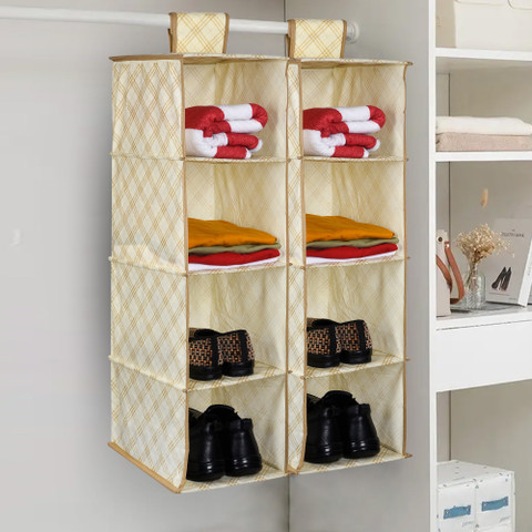 KUBER INDUSTRIES Check-Print Shelf Shoe Rack|Velcro Clothes Hanging  Organizer|Pack of 2|Cream Shoe Organizer
