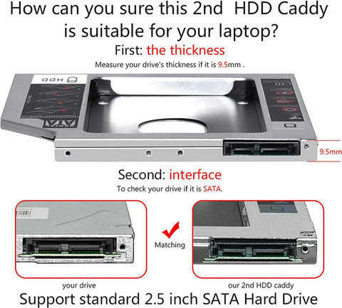 STORITE Universal for CD/DVD Drive Slot (for SSD and HDD) inch Shock  Resistant Internal Hard Drive Enclosure/HDD Caddy 2nd bay