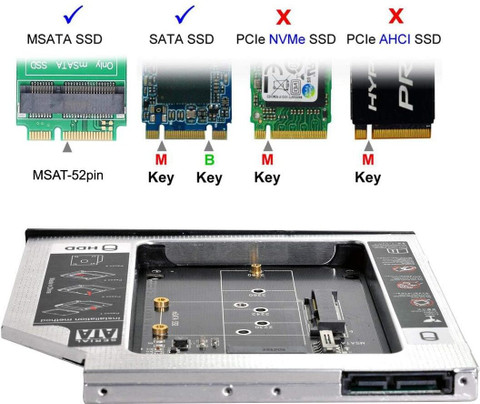 ULTRABYTES Caddy SATA,MSATA NGFF B/M-Key SSD to Slimline SATA 13Pin  Caddy Case inch Shock Resistant Combo NGFF B-Key mSATA SSD to  SATA