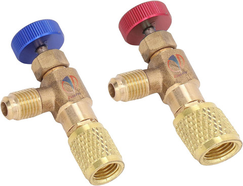 2-Piece R410A Refrigerant Safety Valve Set - 1/4” Male To 5/16” Female AC Charging Adapter