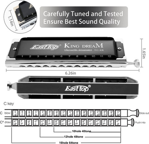 Eeast top King Dream Chromatic Harmonica Key of C,12 Hole 48 Tone