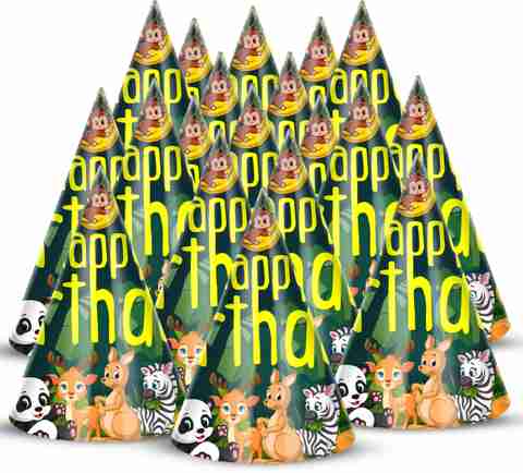 ZYOZI Animals Cone Hats Birthday Party Hats for Kids Jungle Safari