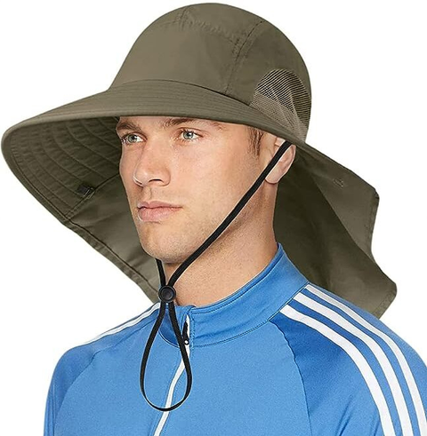 HASTHIP UPF50+ Wide Brim Sun Hat with Neck Flap Summer Beach