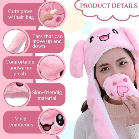 HASTHIP Plush Animal Bunny Dancing Ears Hat, Rabbit Moving Ear Flaps ...
