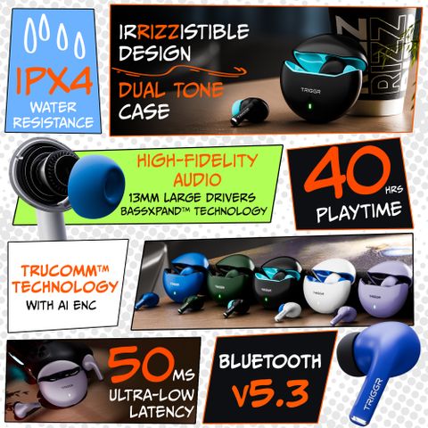 TRIGGR Rizz True Wireless Earbuds, Onyx Lilac, 40H Playback - Image 6