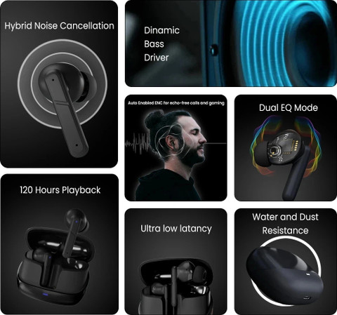 BeastBass Airdoze Quad Mic Auto ENC, 120Hr Backup, Low Latency